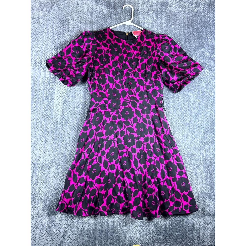 Kate Spade New York Rosy Garden Tie Waist Dress Womens 2 Black Purple Floral